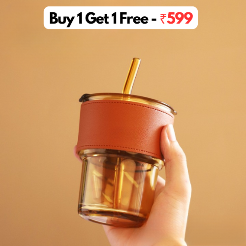 Grip Glass Tumbler With Straw (Buy 1 Get 1 )